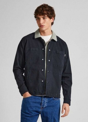 Camisas Pepe Jeans Regular Fit Algodon Overshirt Hombre Negras | 639TRPZED
