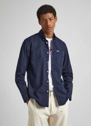 Camisas Pepe Jeans Regular Fit Algodon Twill Shirt Hombre Azules | 015UVYWJZ