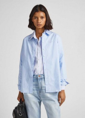 Camisas Pepe Jeans Regular Fit Poplin Shirt Mujer Gris Azules | 398HZSRNF