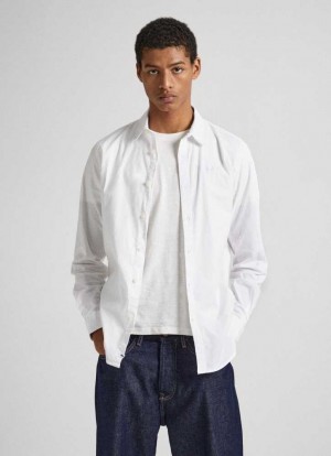 Camisas Pepe Jeans Slim Fit Poplin Shirt Hombre Blancas | 781SOTLFM