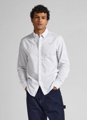 Camisas Pepe Jeans Slim Fit Poplin Shirt Hombre Blancas | 715KQEROZ