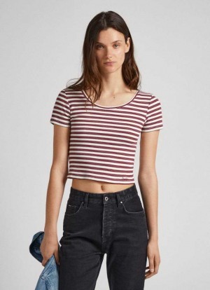 Camiseta Pepe Jeans A Rayas Rib T-shirt Mujer Multicolor | 460VEGHNC