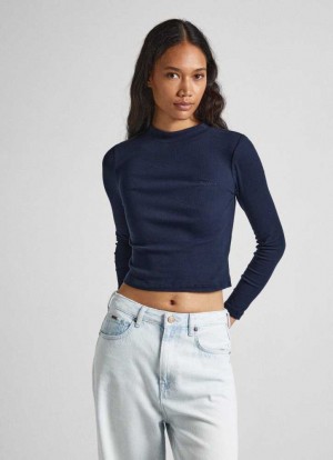 Camiseta Pepe Jeans Acanalado Long-sleeve T-shirt Mujer Azules | 875OJQTDH