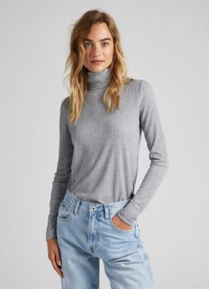 Camiseta Pepe Jeans Acanalado Turtleneck Long Sleeve T-shirt Mujer Gris | 580THYJFR
