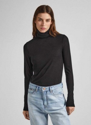 Camiseta Pepe Jeans Acanalado Turtleneck Long Sleeve T-shirt Mujer Negras | 307MYKPNW