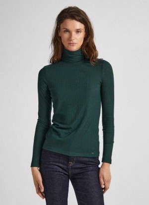 Camiseta Pepe Jeans Acanalado Turtleneck Long Sleeve T-shirt Mujer Verde | 291GYVXOP