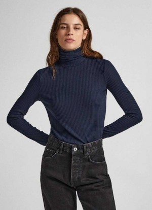 Camiseta Pepe Jeans Acanalado Turtleneck Long Sleeve T-shirt Mujer Azules | 869DLJVZI