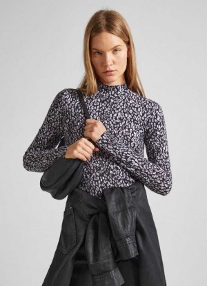 Camiseta Pepe Jeans Algodon T-shirt With Animal Print Mujer Negras | 906ABFTLK