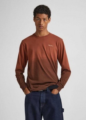 Camiseta Pepe Jeans Deep Dye Long Sleeve T-shirt Hombre Naranjas | 620PIAHRE