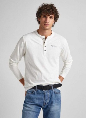 Camiseta Pepe Jeans Henley Collar Long-sleeve T-shirt Hombre Blancas | 538YSCENJ