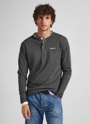 Camiseta Pepe Jeans Henley Collar Long-sleeve T-shirt Hombre Gris | 627WRDMLB