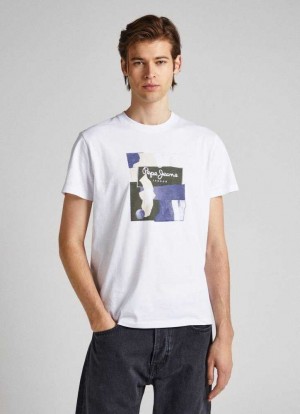 Camiseta Pepe Jeans Logo Print T-shirt Hombre Blancas | 503TQKYFL