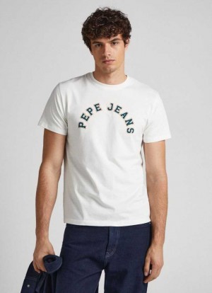 Camiseta Pepe Jeans Logo Print T-shirt Hombre Blancas | 456QCWKSY