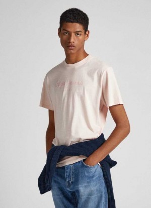 Camiseta Pepe Jeans Logo Print T-shirt Hombre Rosas | 428SQTFAV