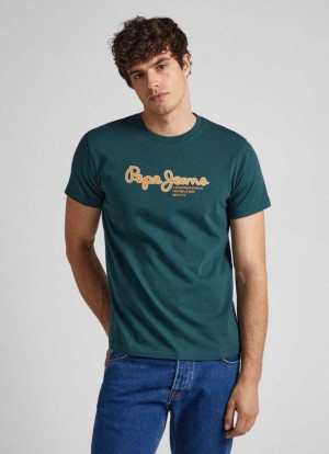 Camiseta Pepe Jeans Logo Print T-shirt Hombre Verde | 426QUBDAJ