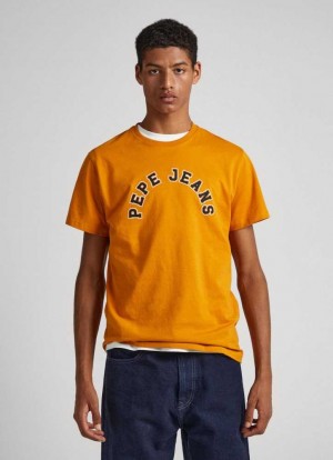 Camiseta Pepe Jeans Logo Print T-shirt Hombre Amarillo | 382WNALPX