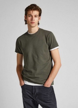 Camiseta Pepe Jeans Logo Print T-shirt Hombre Verde Oliva Verde | 381BTGLIM