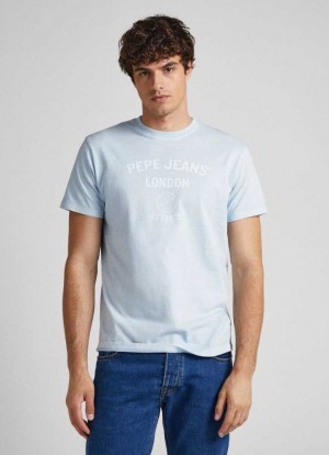 Camiseta Pepe Jeans Logo Print T-shirt Hombre Azules | 931PCQEKX