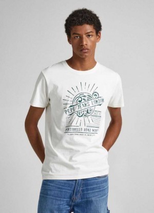 Camiseta Pepe Jeans Logo Print T-shirt Hombre Blancas | 310RUWSTZ