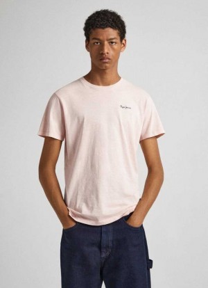 Camiseta Pepe Jeans Logo Print T-shirt Hombre Rosas | 296IBZSRF