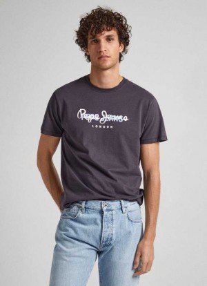 Camiseta Pepe Jeans Logo Print T-shirt Hombre Negras | 247APNEHU