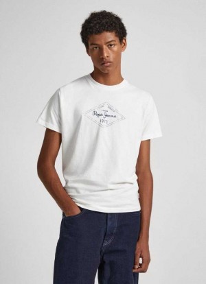 Camiseta Pepe Jeans Logo Print T-shirt Hombre Blancas | 175ZUBIVF