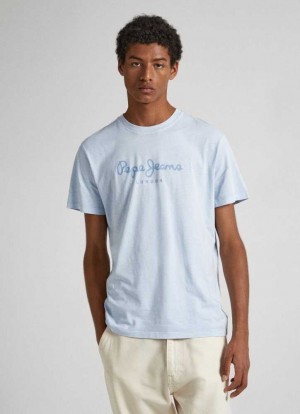 Camiseta Pepe Jeans Logo Print T-shirt Hombre Azules | 103RGZKPV