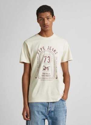 Camiseta Pepe Jeans Logo Print T-shirt Hombre Blancas | 845HFRIAL