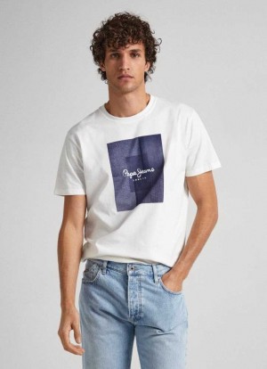 Camiseta Pepe Jeans Logo Print T-shirt Hombre Blancas | 820GYLWUF