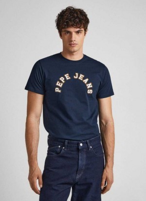 Camiseta Pepe Jeans Logo Print T-shirt Hombre Azules | 791WJDFER