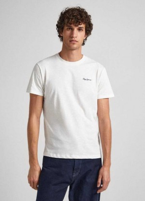 Camiseta Pepe Jeans Logo Print T-shirt Hombre Blancas | 680JZWDVT