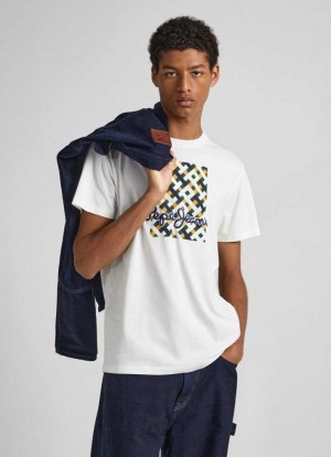 Camiseta Pepe Jeans Logo Print T-shirt Hombre Blancas | 675ADTNBE