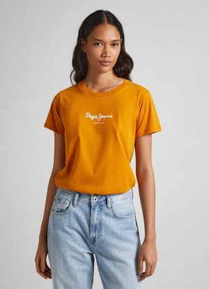 Camiseta Pepe Jeans Logo Print T-shirt Mujer Amarillo | 463RVSDQI