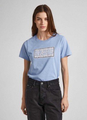 Camiseta Pepe Jeans Logo Print T-shirt Mujer Gris Azules | 123MLDNKJ