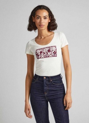 Camiseta Pepe Jeans Logo Print T-shirt Mujer Blancas | 017SMJZKN