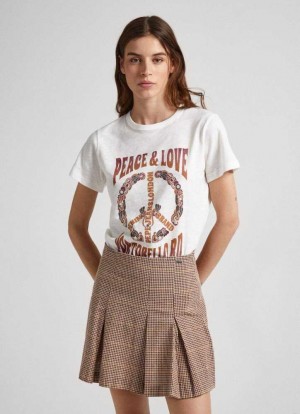 Camiseta Pepe Jeans Logo Print T-shirt Mujer Blancas | 680YGXVQF
