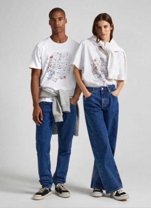 Camiseta Pepe Jeans London Map Print T-shirt Mujer Blancas | 970IEVNLM