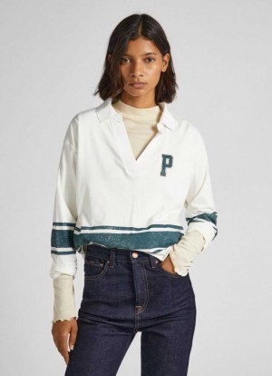 Camiseta Pepe Jeans Long Sleeve Polo Shirt Mujer Blancas | 905PQVMUG