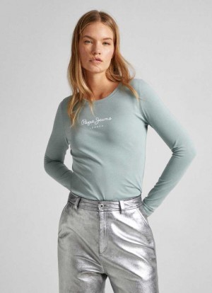 Camiseta Pepe Jeans Long-sleeved Algodon T-shirt Mujer Verde | 920NXCMAW