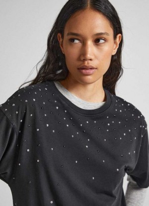 Camiseta Pepe Jeans Pearl Detail T-shirt Mujer Negras | 894JQBNSD