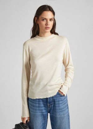 Camiseta Pepe Jeans Perkins Collar Long Sleeve T-shirt Mujer Marrones Beige | 528OINASE