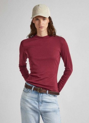 Camiseta Pepe Jeans Perkins Collar Long Sleeve T-shirt Mujer Burdeos Rojas | 903FUXSMD
