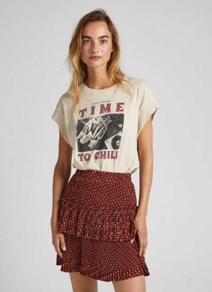 Camiseta Pepe Jeans Photo Print T-shirt Mujer Marrones Beige | 562APNQWZ