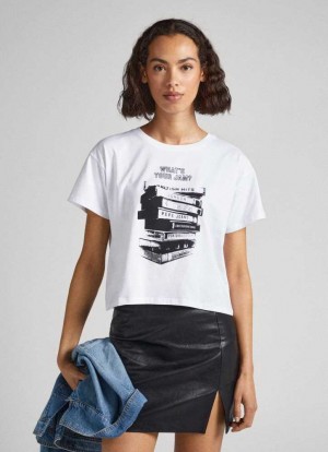 Camiseta Pepe Jeans Photo Print T-shirt Mujer Blancas | 169BRAGSX