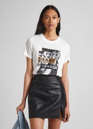 Camiseta Pepe Jeans Photo Print T-shirt Mujer Blancas | 902OEWZUG