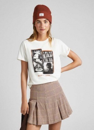 Camiseta Pepe Jeans Photo Print T-shirt Mujer Blancas | 752XQYGOW
