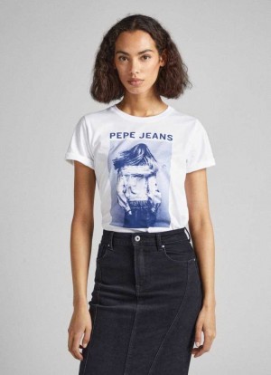 Camiseta Pepe Jeans Photo Print T-shirt Mujer Blancas | 726NPSWZA