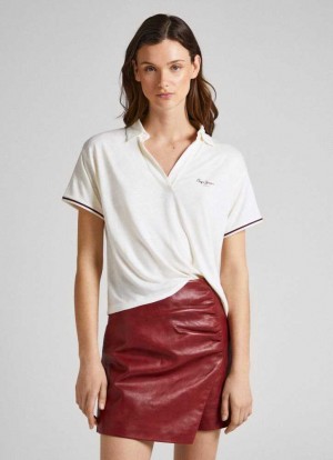 Camiseta Pepe Jeans Printed Logo Polo Shirt Mujer Blancas | 879CTYRAI
