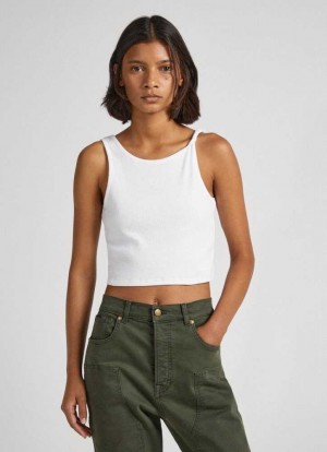 Camiseta Pepe Jeans Sin Manga Acanalado Top Mujer Blancas | 540UVHFCT