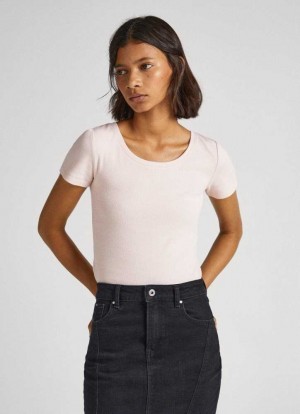 Camiseta Pepe Jeans T-shirt With Crossed Back Straps Mujer Gris Rosas Rosas | 521JDQPWO